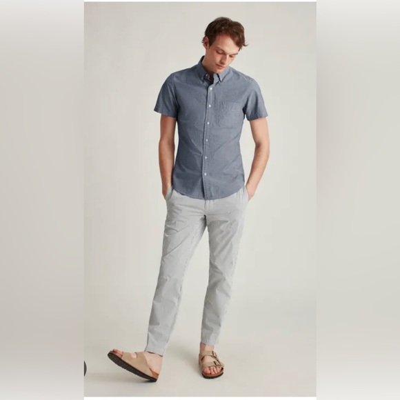 INDUSTRY-Slim fit linen-denim look short sleeve button down shirt. Size L. - Picture 2 of 11